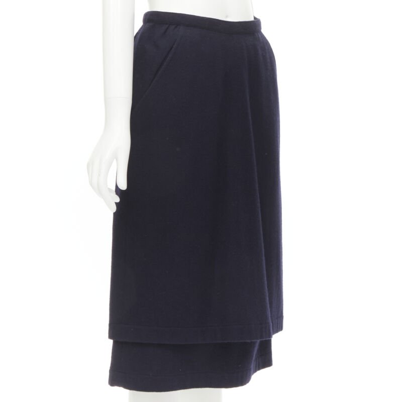 COMME DES GARCONS 1980s Vintage blue wool angular pocket layered hem skirt S