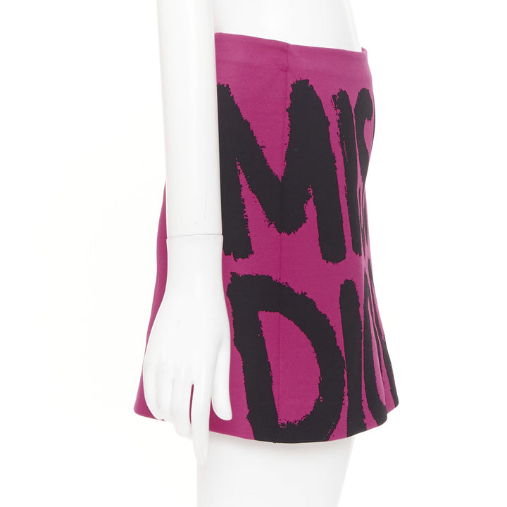 DIOR 2024 Miss Dior fuchsia pink black graffiti paint logo  mini skirt FR34 XS