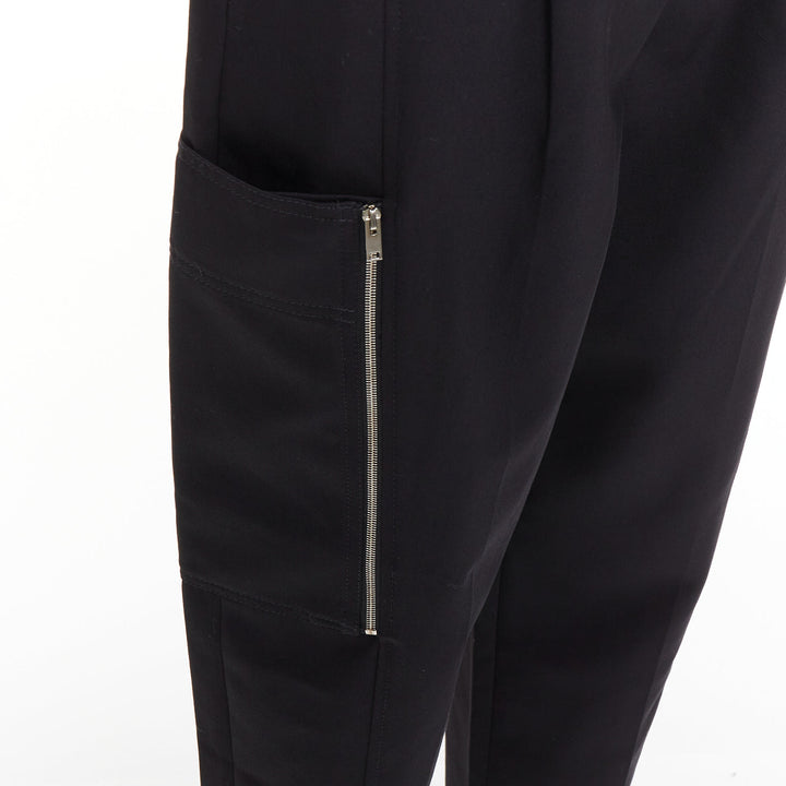 STELLA MCCARTNEY black wool twill silver zip pocketed tapered pants IT36 XXS