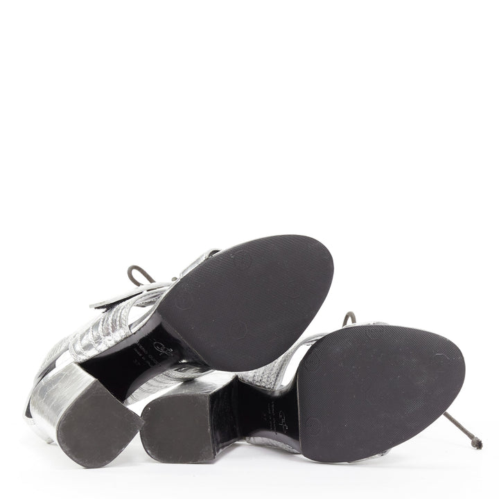 PROENZA SCHOULDER crinkled metallic silver leather laced block heel sandal EU37
