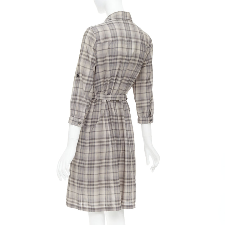 BURBERRY House Check beige cotton cowhide belted shirt dress IT38 XS
