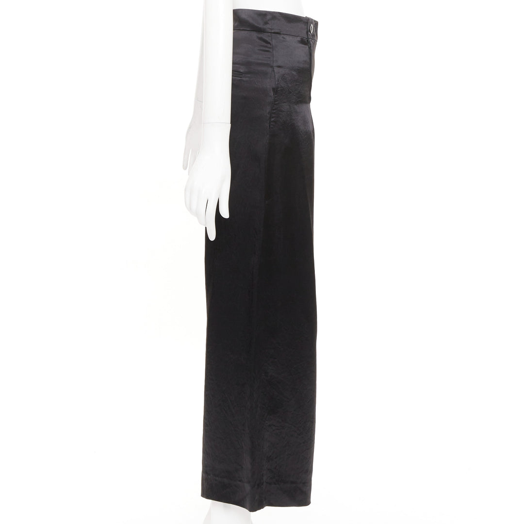 CHANEL 2021 Runway black silk wide leg cc resin button sailor trousers FR34 XS
