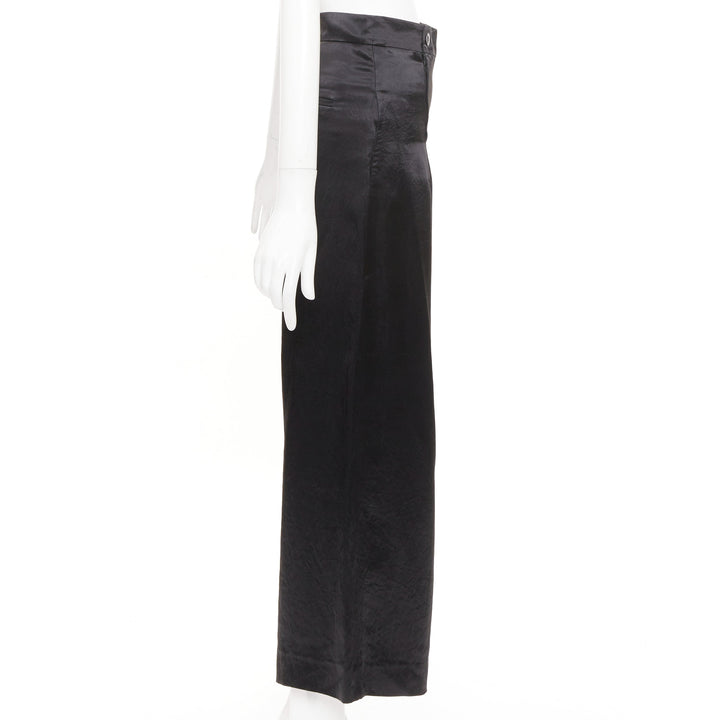 CHANEL 2021 Runway black silk wide leg cc resin button sailor trousers FR34 XS