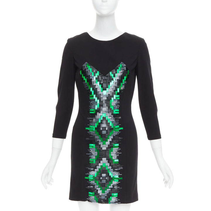MATTHEW WILLIAMSON green black rectangular sequin embellished dress UK10 M