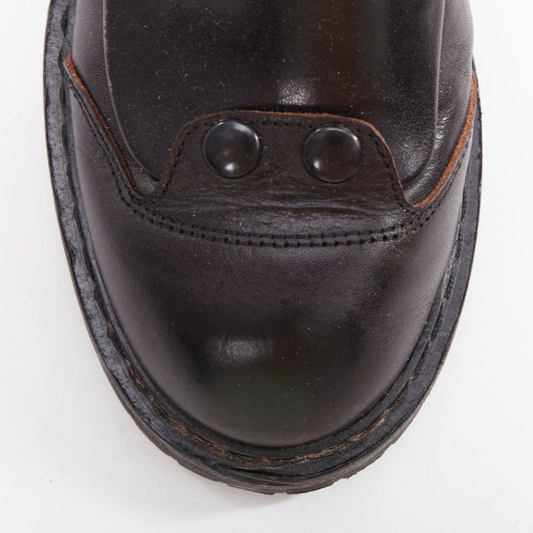 rare ANN DEMEULEMEESTER black leather snap button panels tall combat boots EU36