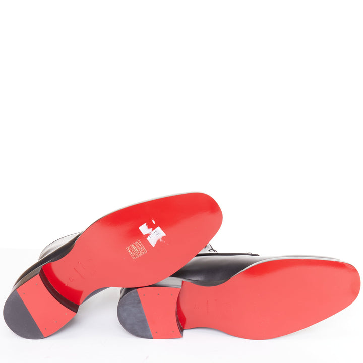 CHRISTIAN LOUBOUTIN Chambeli Boot Flat black barbell lace leather boot EU43 US10