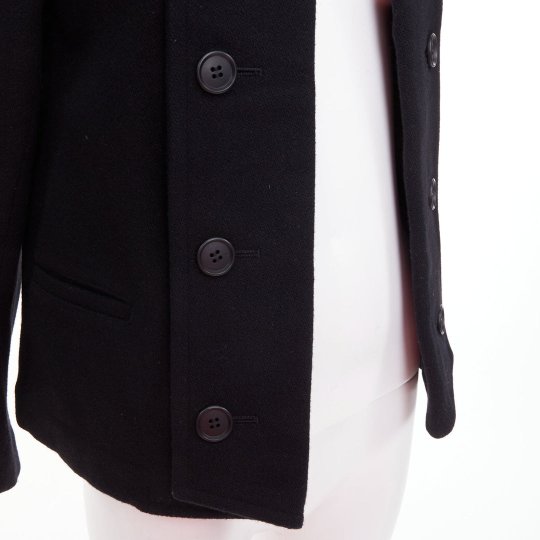 LIMI FEU black wool asymmetrical double breasted wool melton peacoat jacket S