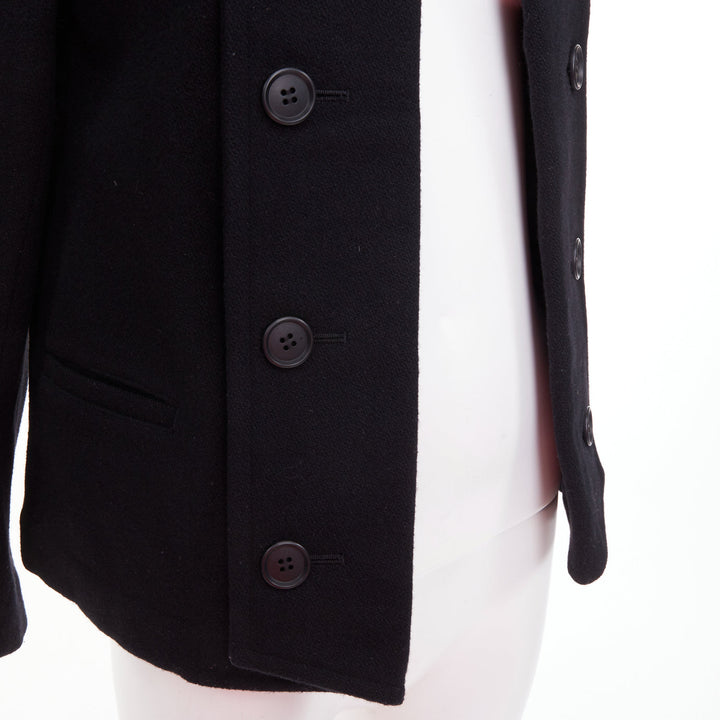 LIMI FEU black wool asymmetrical double breasted wool melton peacoat jacket S