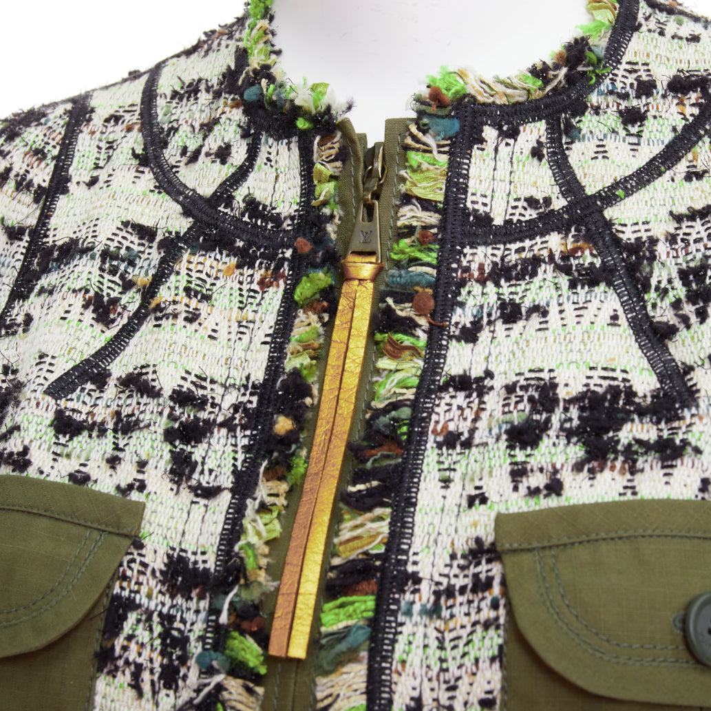 LOUIS VUITTON 2016 Runway Fleury khaki tweed leather safari jacket FR34 XS