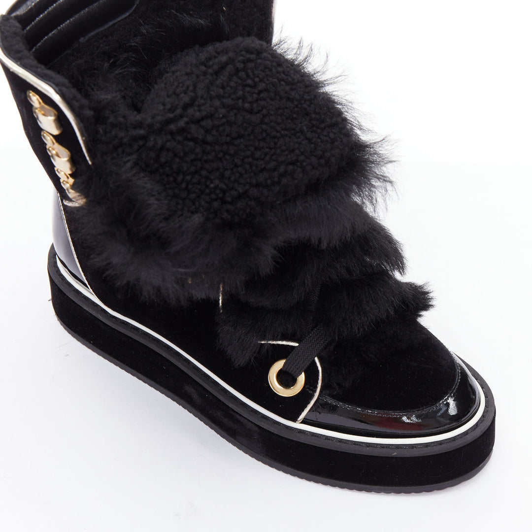 NICHOLAS KIRKWOOD Polly Neige black patent fur trim snow boots