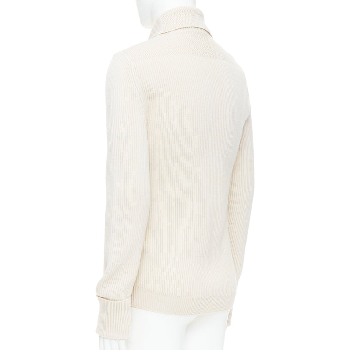 TOM FORD cream 100% wool ribbed shawl collar buttoned cardigan IT46 S