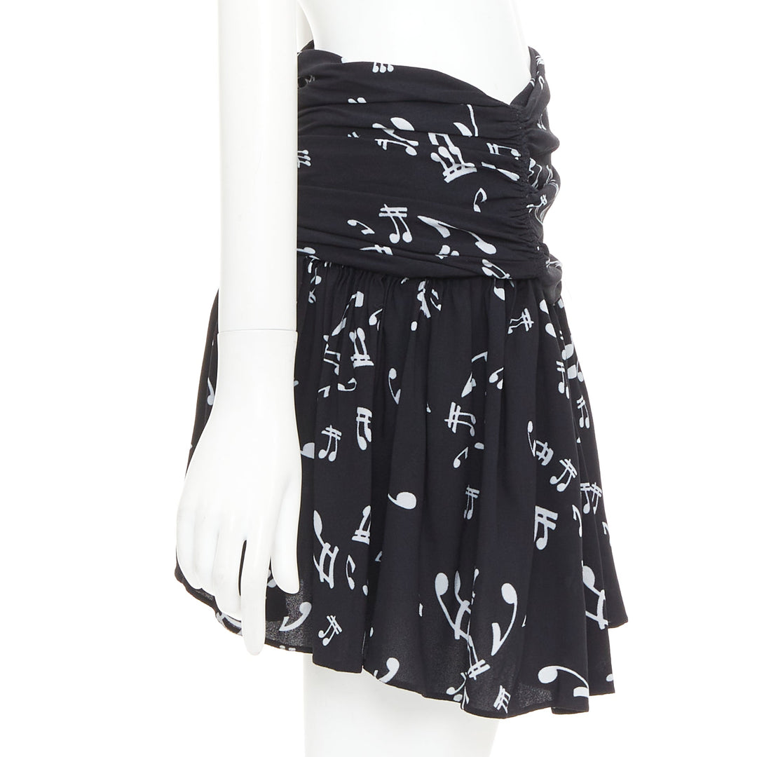 MIU MIU 2013 black white viscose blend musical notes ruched mini skirt IT36 XXS