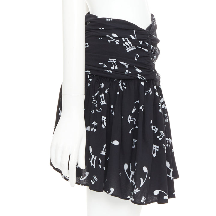 MIU MIU 2013 black white viscose blend musical notes ruched mini skirt IT36 XXS