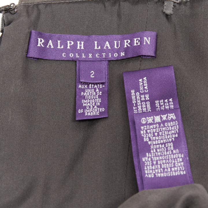 RALPH LAUREN Purple Label grey goat suede boned corset asymmetric dress US2 S