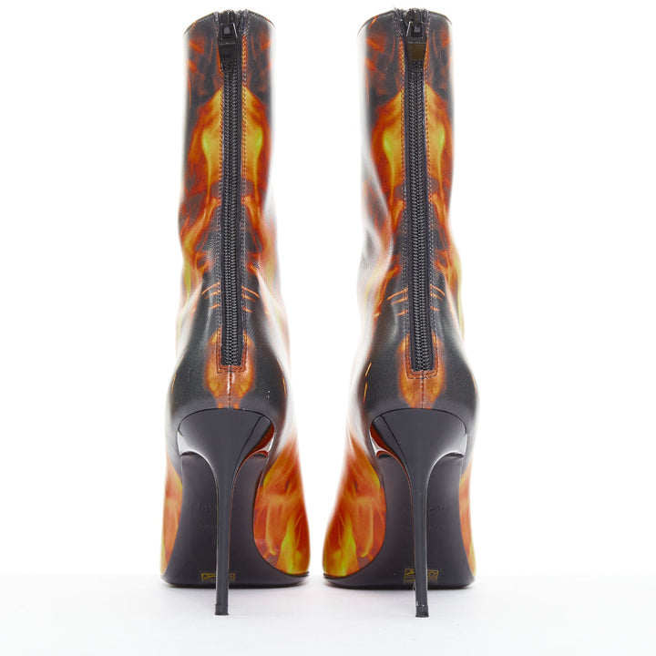 rare BALMAIN Uria black orange burning flame fire corset lace boots EU39