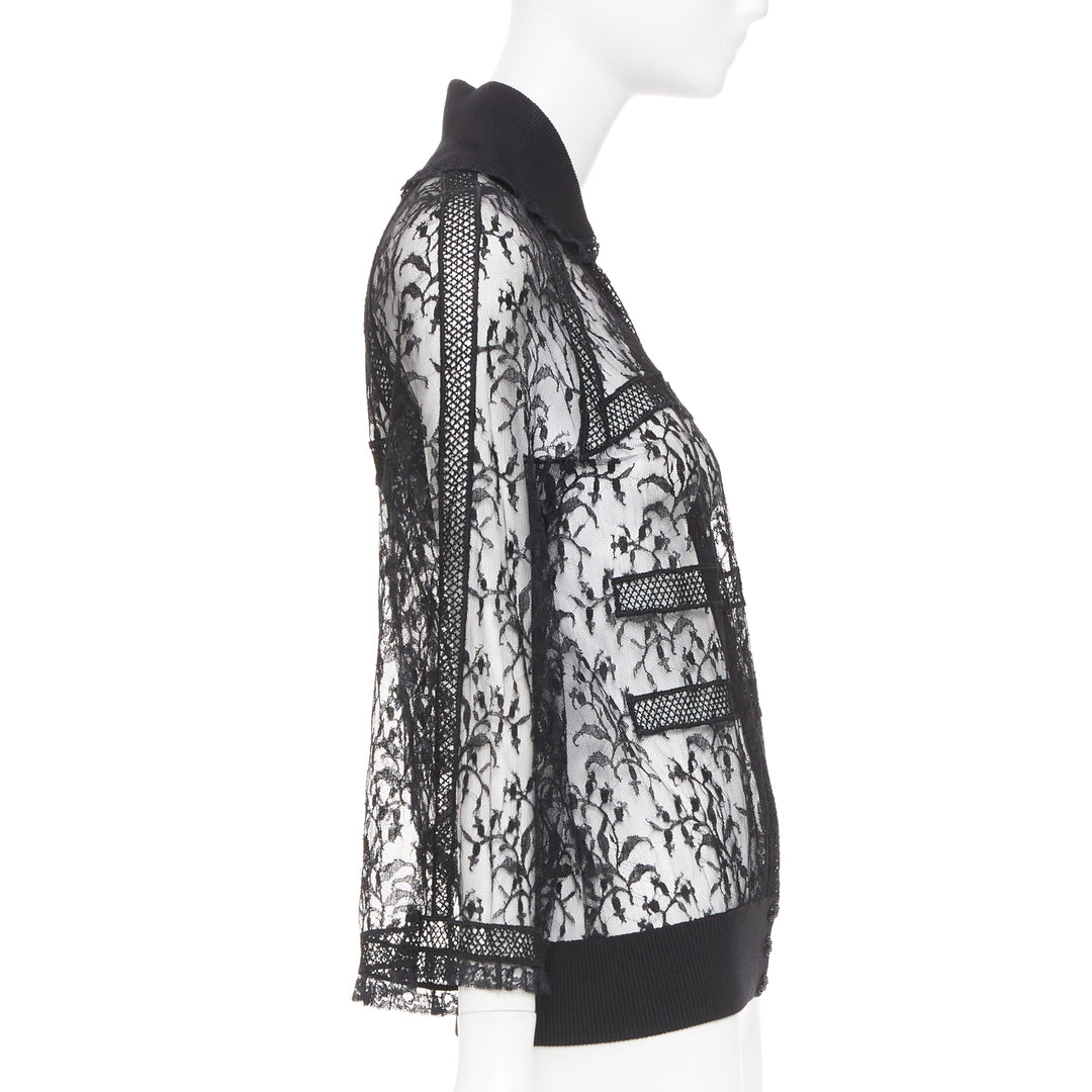 rare CHANEL 07C Vintage sheer floral lace cardigan button up blouse top FR34 XS