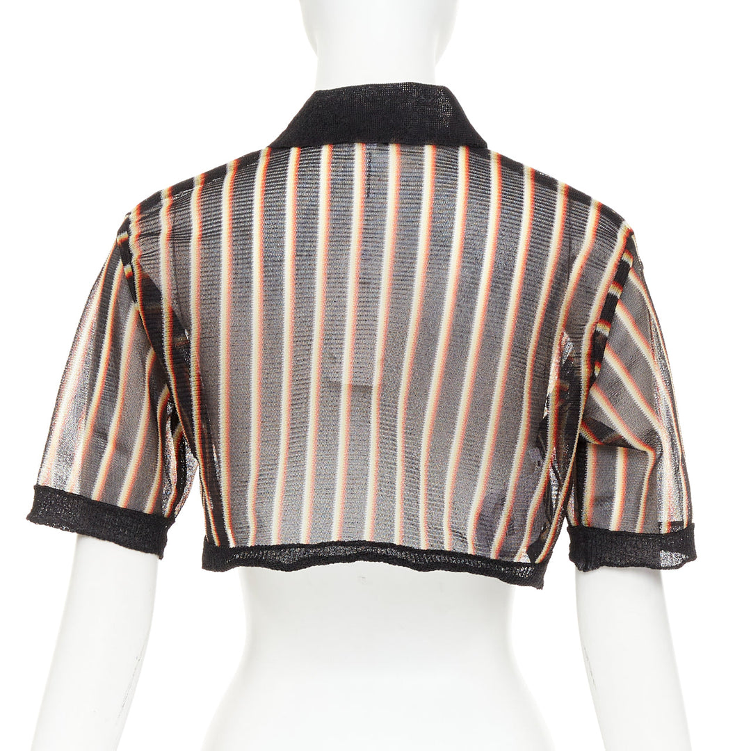 rare MIU MIU 2015 Vintage Psychedelic striped sheer cropped polo shirt IT36 XXS
