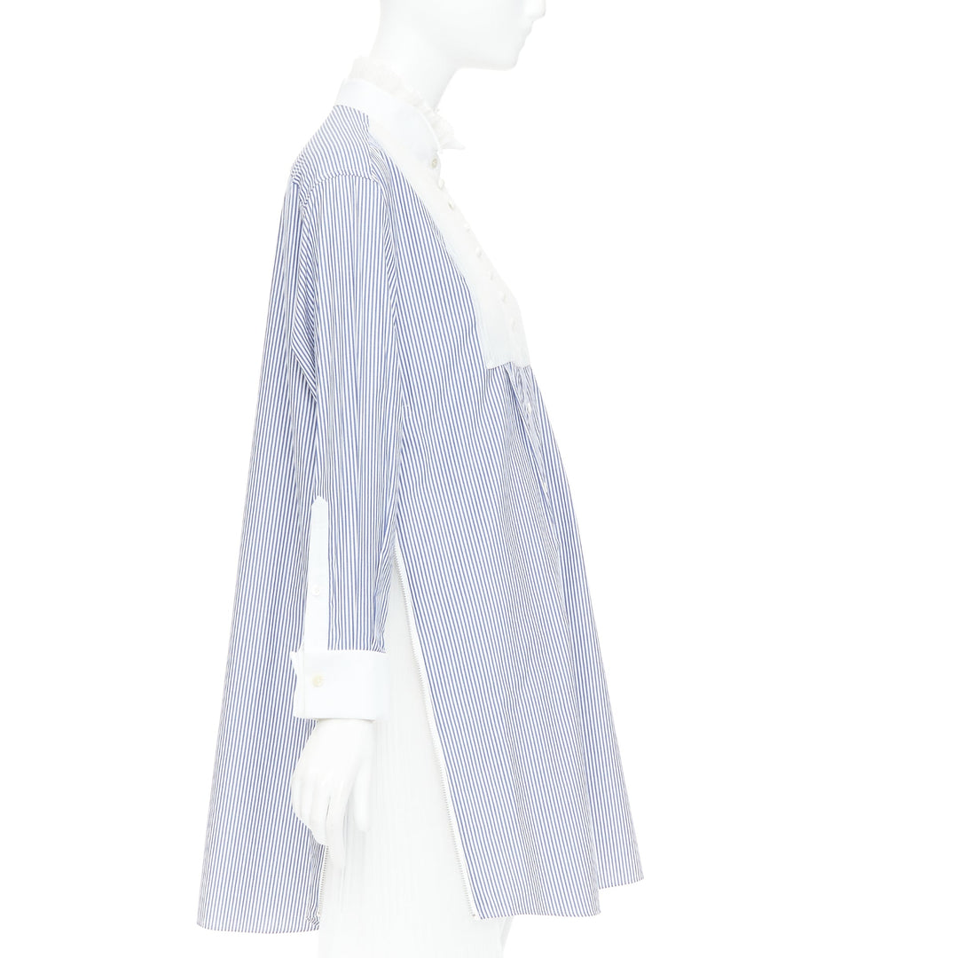 SACAI 2017 blue white striped cotton poplin bib collar ruffle shirt dress JP1 S