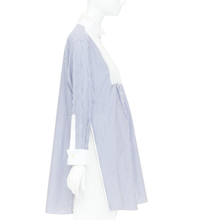 SACAI 2017 blue white striped cotton poplin bib collar ruffle shirt dress JP1 S