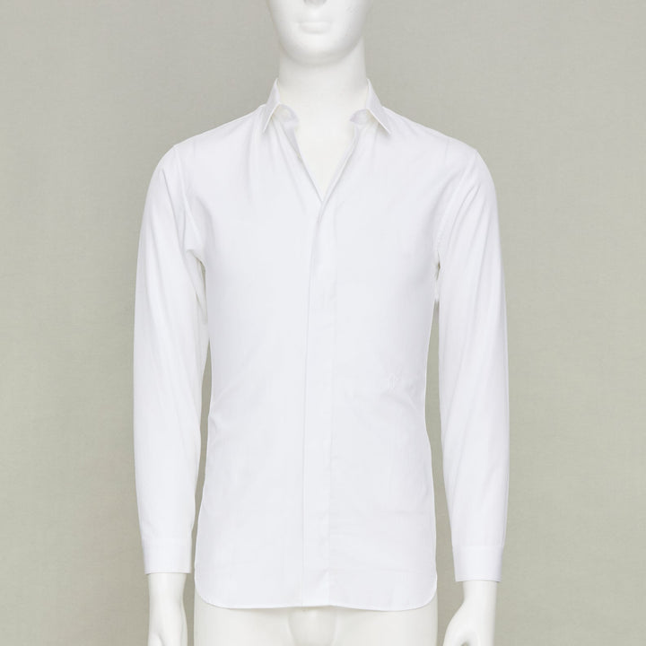 DIOR HOMME white solid cotton bee embroidered logo button down shirt EU37 XS