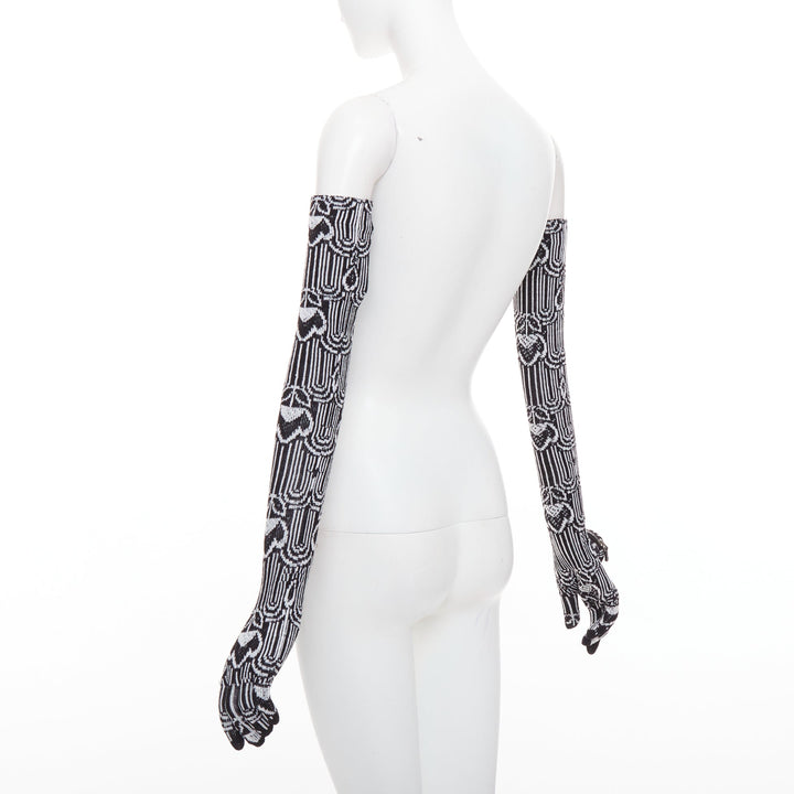 PRADA 2021 Raf Simons Runway black white wool knit triangle logo pocket gloves M