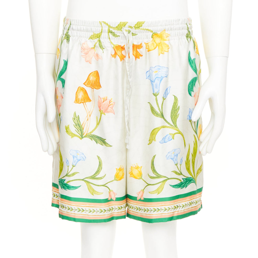 CASABLANCA 2023 L'Arche Fleurie floral print drawstring silk beach shorts XXL