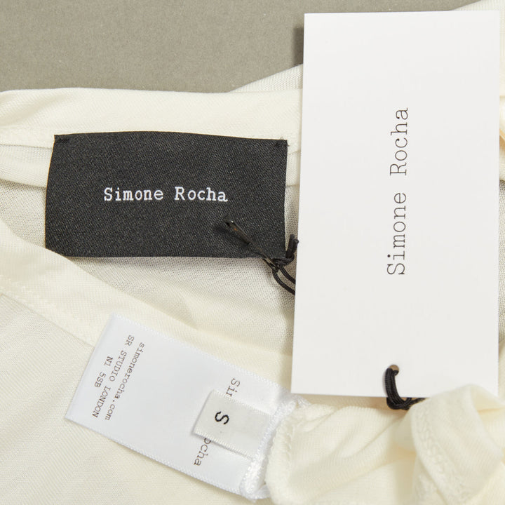 SIMONE ROCHA 2024 Bow Tails Easy ivory fine jersey curved hem bow top shirt S