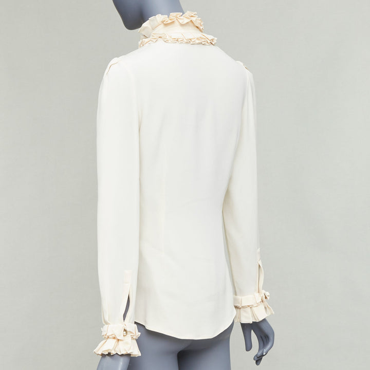 ALEXANDER MCQUEEN 100% silk cream Victorian ruffle collar darted blouse IT38 XS