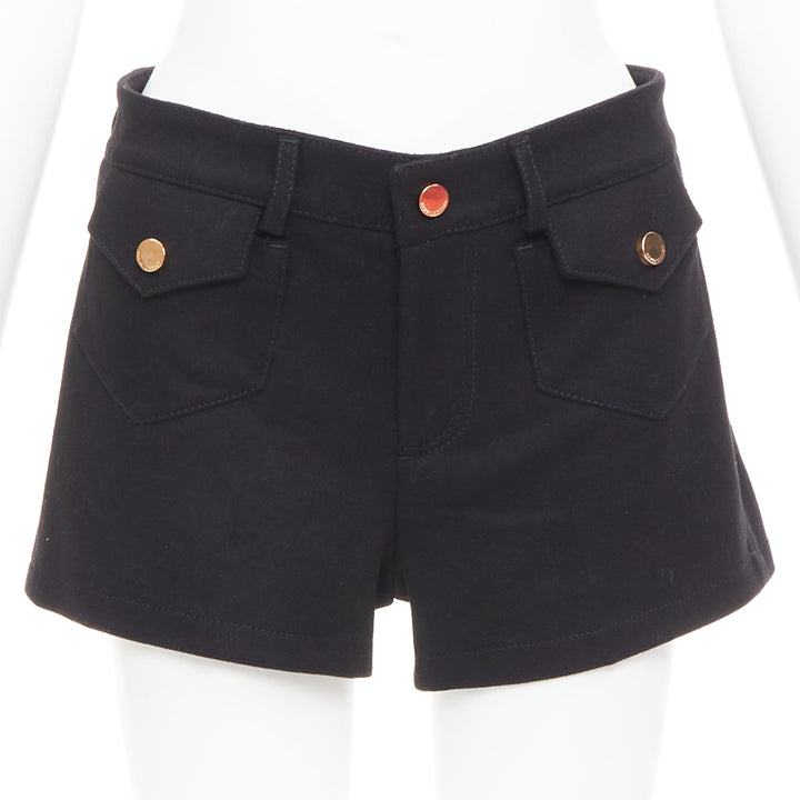 RED VALENTINO black wool blend gold logo buttons mini shorts IT38 XS