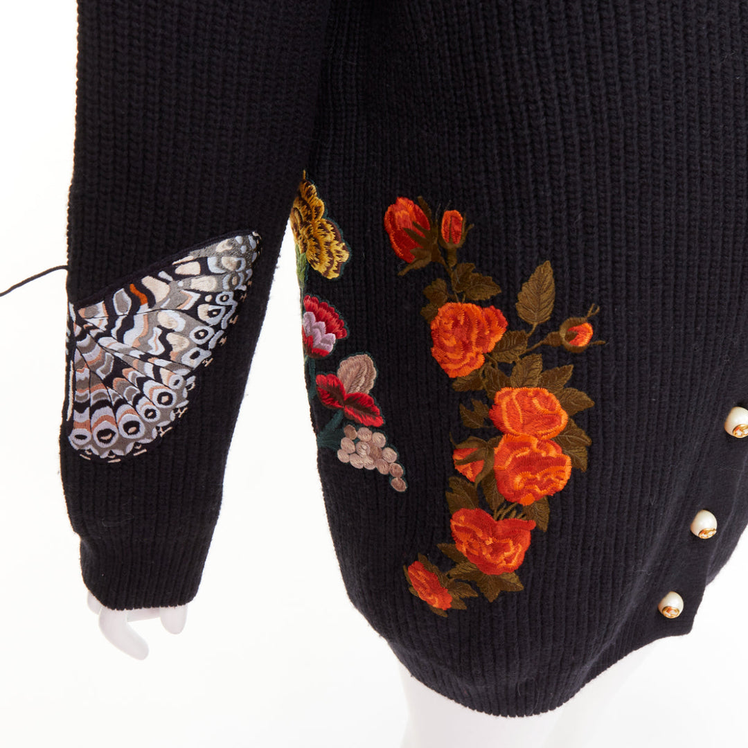 GUCCI Michele L'avengle Par Amour black wool embroidery patch pearl cardigan S