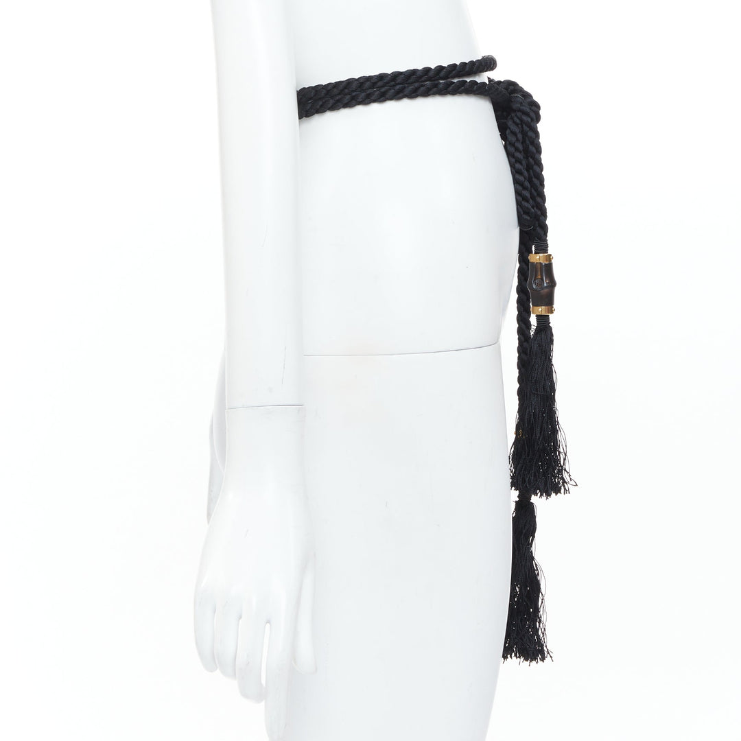 GUCCI 2011 Runway black braided cord rope bamboo tassel selfwrap accessory belt