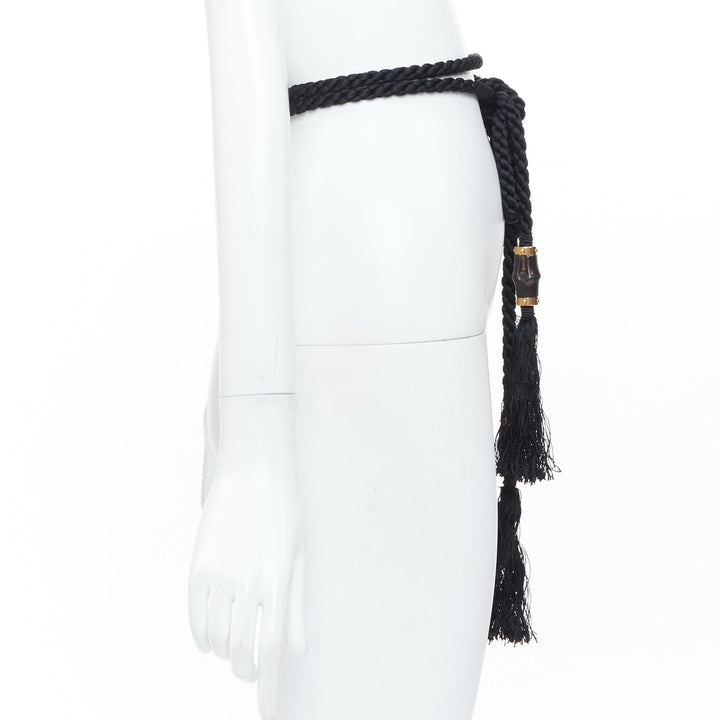 GUCCI 2011 Runway black braided cord rope bamboo tassel selfwrap accessory belt