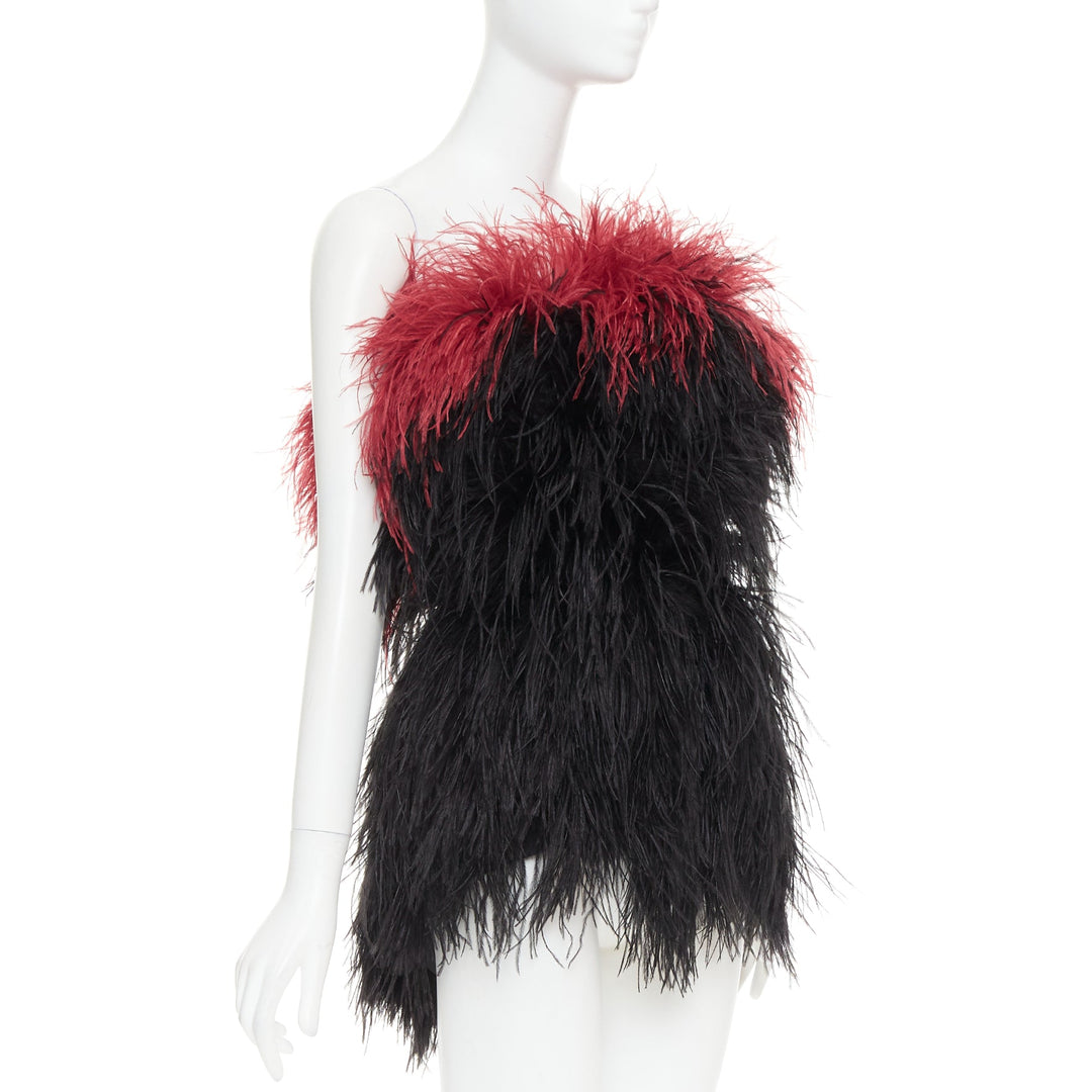 rare ALEXANDRE VAUTHIER COUTURE SS2022 Runway black red ostrich feather dress