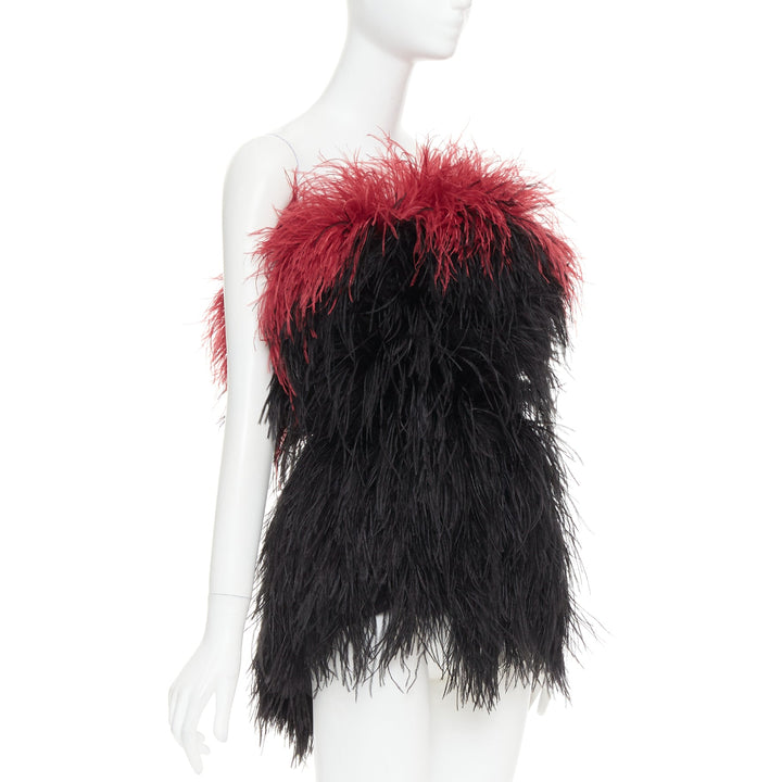 rare ALEXANDRE VAUTHIER COUTURE SS2022 Runway black red ostrich feather dress