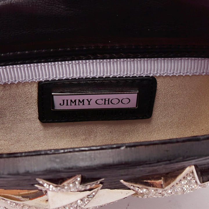rare JIMMY CHOO black acrylic silver star crystal embellished mini clutch bag