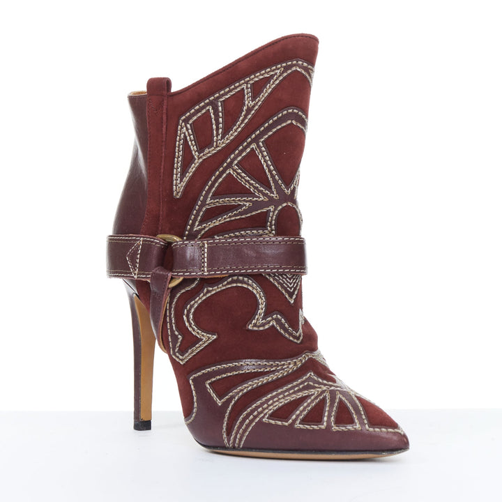 ISABEL MARANT Runway Blackson burgundy suede leather western cowboy boots EU36