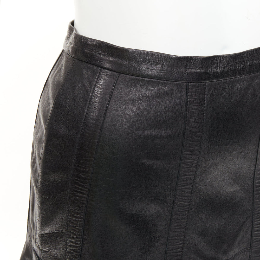 OSCAR DE LA RENTA black genuine leather silk lined fit flare skirt US0 XS