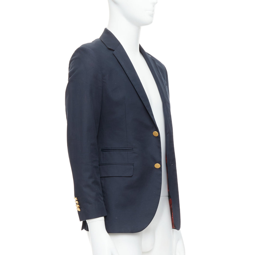 VALENTINO navy cotton red camoflage lined gold button blazer IT44 XS