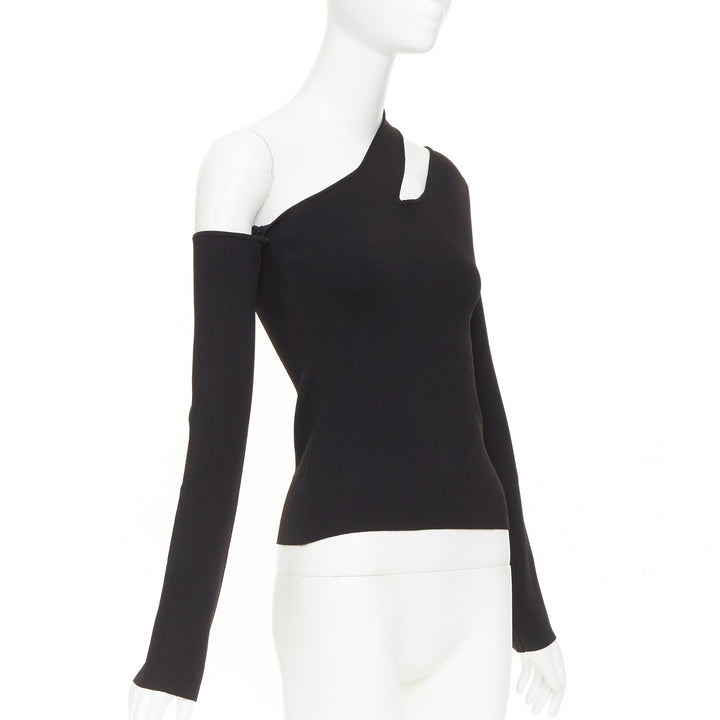 NANUSHKA 2021 Olivia black asymmetric cut out shoulder long sleeves top XS