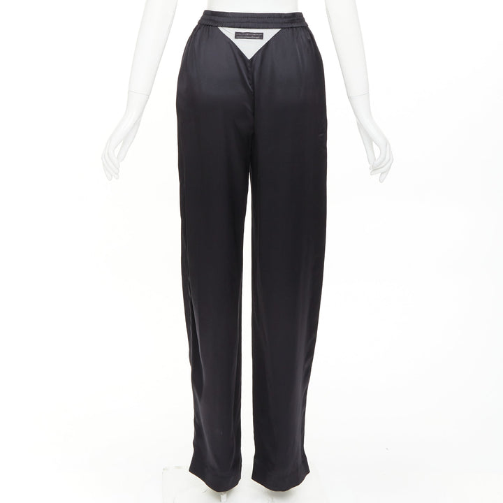 ALEXANDER WANG 2021 100% silk  black mesh V logo cut out relaxed lounge pants XS