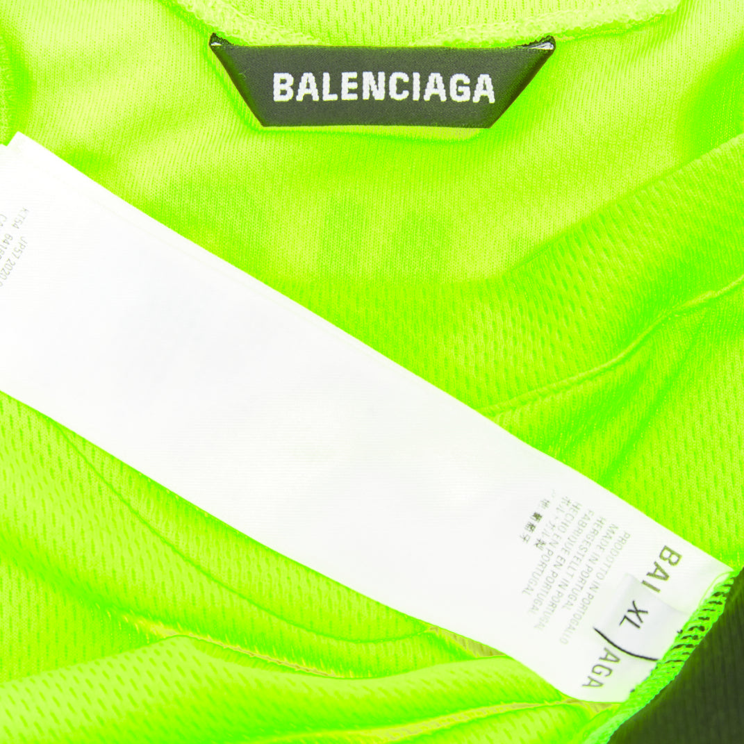 BALENCIAGA 2020 Runway fluo yellow soccer graphic athletic jersey top shirt XL