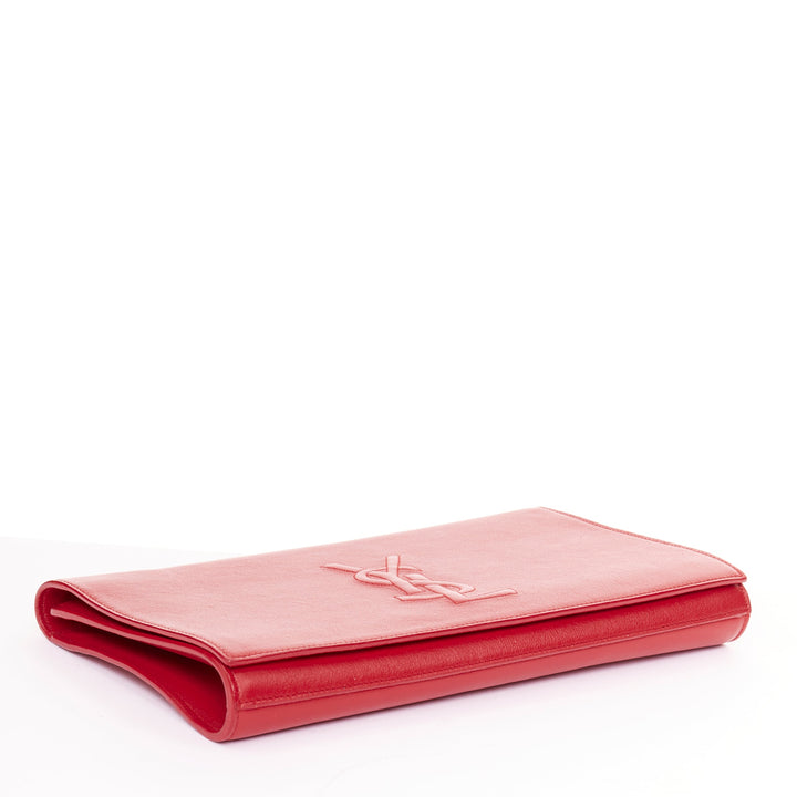 YVES SAINT LAURENT 2011 Belle de Jour raised logo red leather envelope clutch