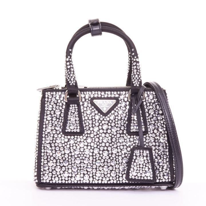 PRADA 2022 Runway Galleria Mini silver crystal embellished satin tote bag