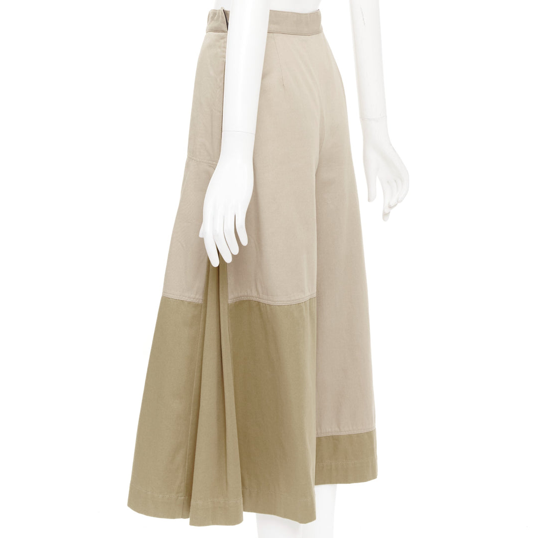 LOEWE 2018 switchable side pleated panel beige khaki colorblock culottes FR34 XS