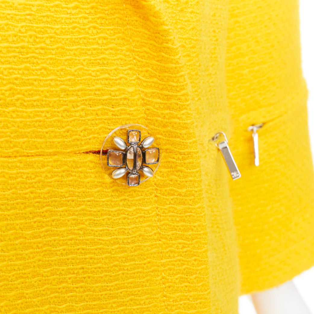 CHANEL 14A Supermarket Runway yellow wool tweed lining swing pea coat FR36 S