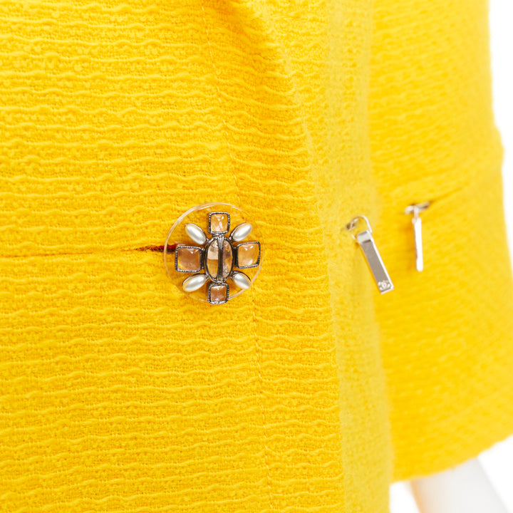 CHANEL 14A Supermarket Runway yellow wool tweed lining swing pea coat FR36 S