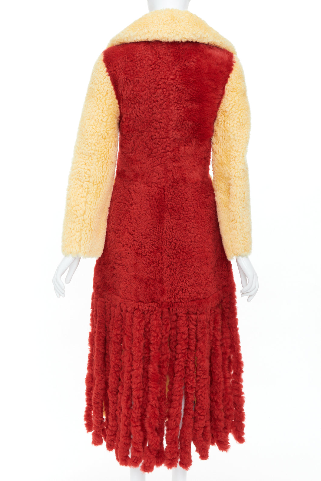 rare BOTTEGA VENETA 2020 Runway yellow red shearling teddy fringe coat IT34 XXS