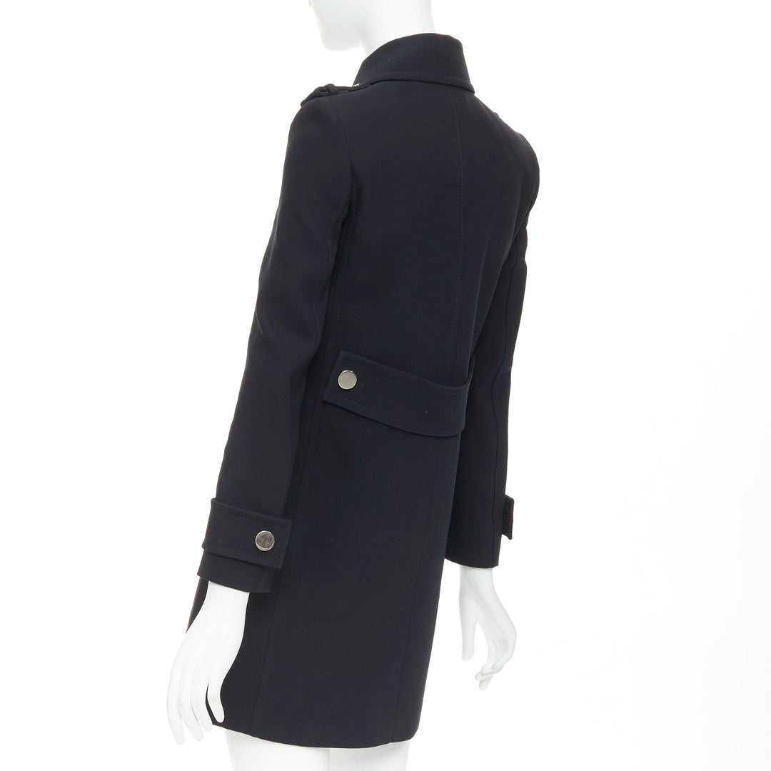 GUCCI black silver mirrored buttons double breasted military coat IT36 XXS