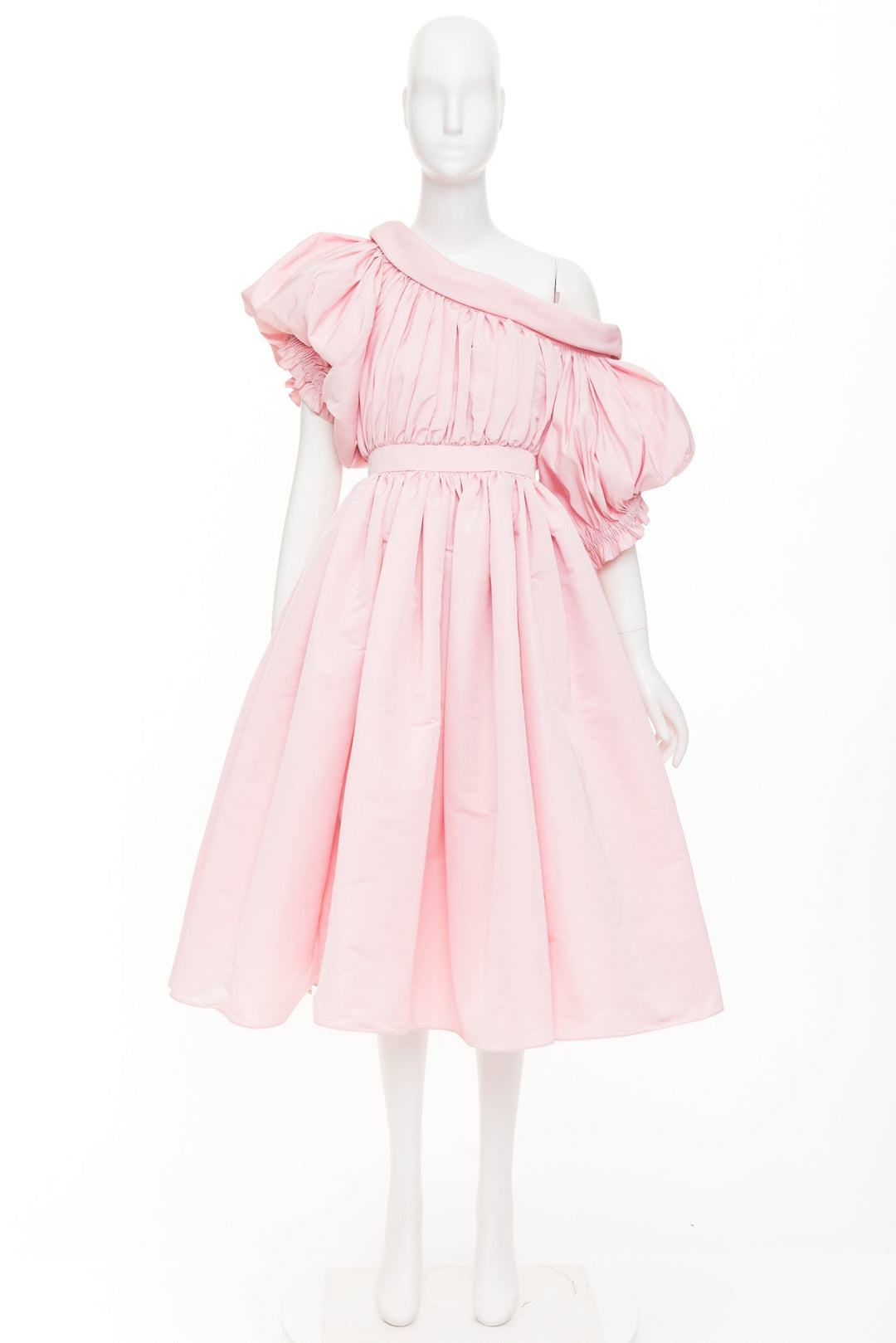 ALEXANDER MCQUEEN 2021 Runway pink anemone faille off shoulder dress IT38 XS