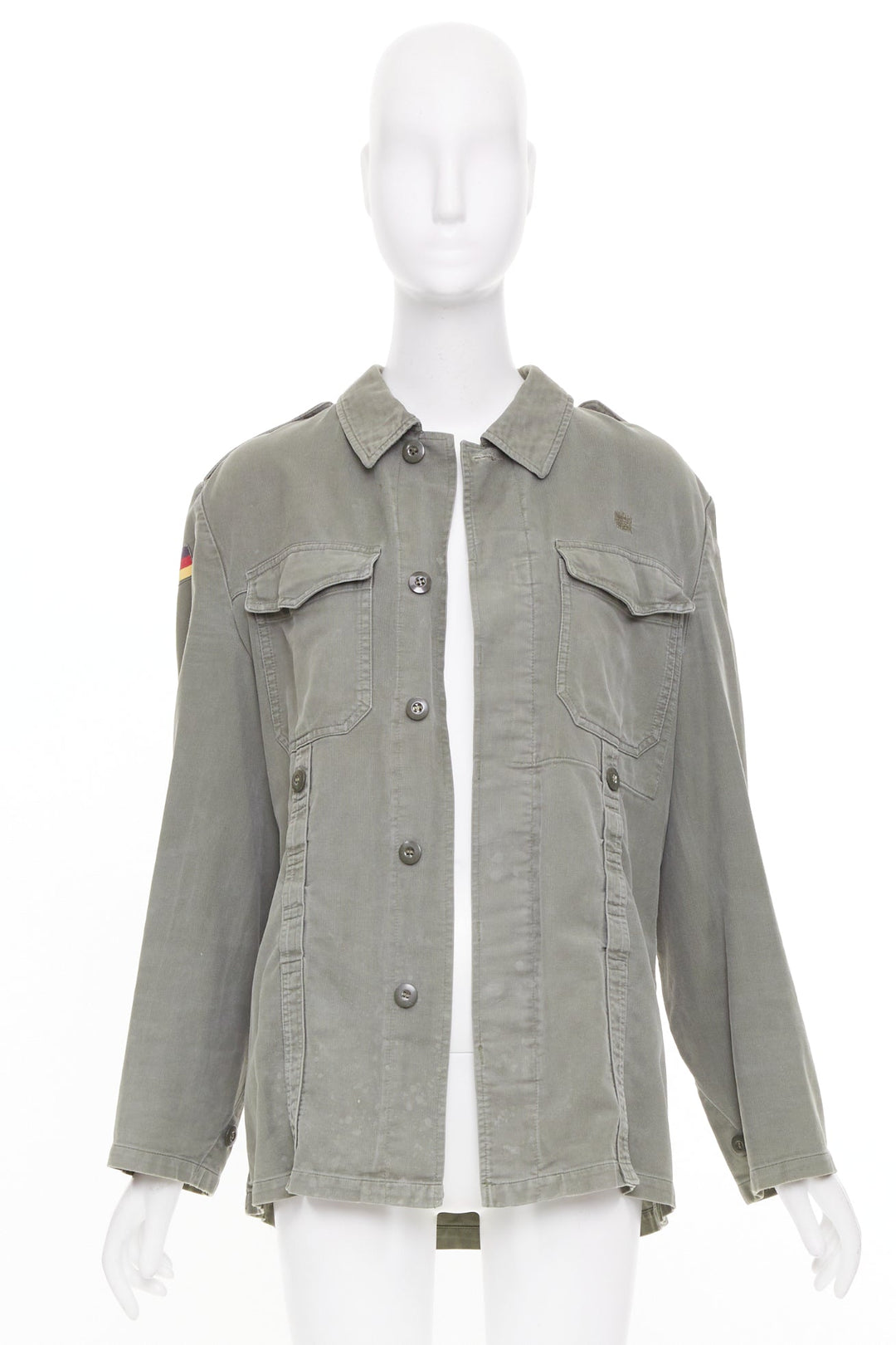 CAMILLA ZILLI embellished back repurposed khaki cotton canvas utility jacket M